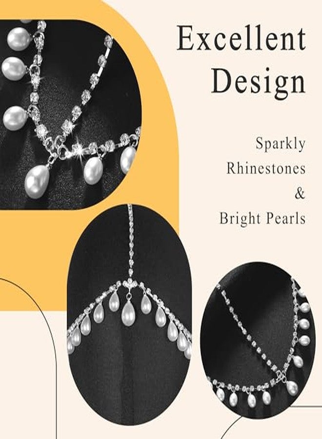 Cerun 1 Pcs PremiumSilver Head Chain Pearls Pendant Headpiece Sparkly Rhinestone Boho Headpiece Shiny Tassel Hair Chain Bridal Party Costume Hair Accessories for Women and Girls - Image 4